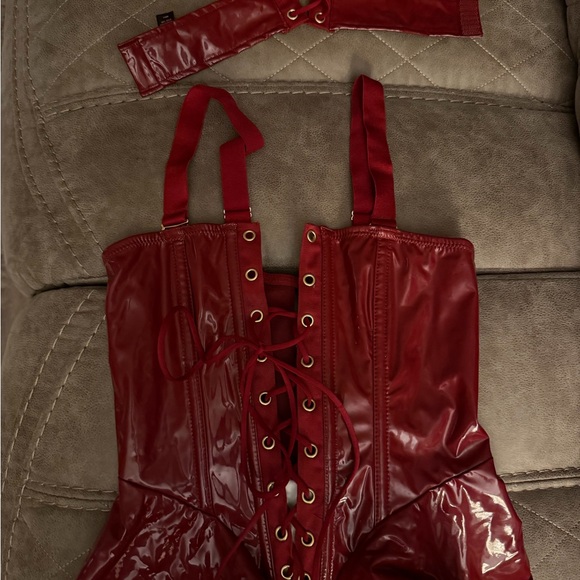 Red Lace-Up Corset with Matching Choker - Picture 1 of 3